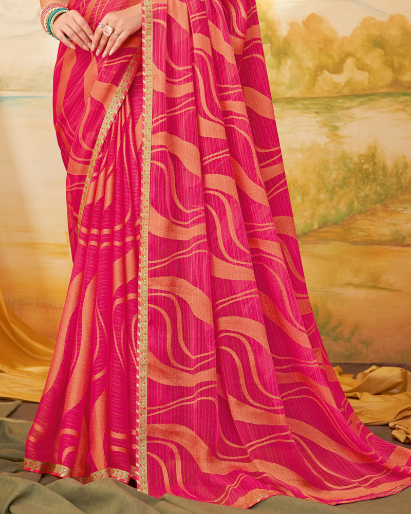 Vishal Prints Red Pink Designer Fancy Zari Brasso Saree With Border