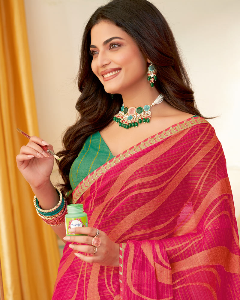 Vishal Prints Red Pink Designer Fancy Zari Brasso Saree With Border