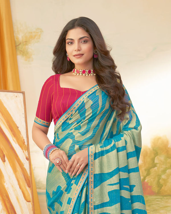 Vishal Prints Pacific Blue Designer Fancy Zari Brasso Saree With Border