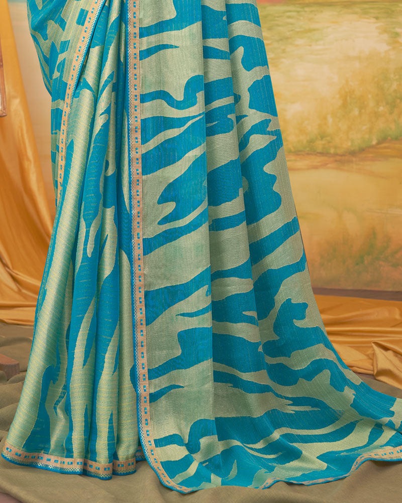 Vishal Prints Pacific Blue Designer Fancy Zari Brasso Saree With Border