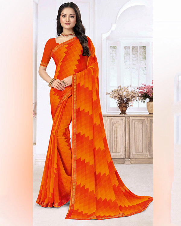 Vishal Prints Dark Orange Printed Georgette Saree With Zari Border