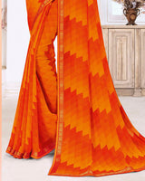 Vishal Prints Dark Orange Printed Georgette Saree With Zari Border