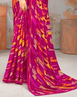 Vishal Prints Dark Fuchsia Printed Fancy Chiffon Saree With Border
