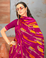 Vishal Prints Dark Fuchsia Printed Fancy Chiffon Saree With Border