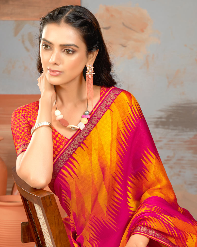 Vishal Prints Razzmatazz Pink Printed Fancy Chiffon Saree With Border