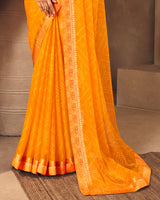 Vishal Prints Saffron Color Printed Chiffon Saree With Fancy Border