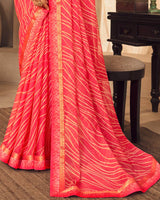 Vishal Prints Red Pink Printed Chiffon Saree With Fancy Border