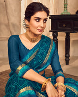 Vishal Prints Peacock Blue Printed Chiffon Saree With Fancy Border