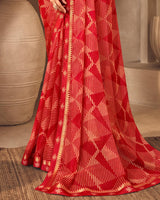 Vishal Prints Dark Red Printed Chiffon Saree With Fancy Border