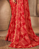 Vishal Prints Dark Red Printed Chiffon Saree With Fancy Border