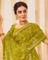 Vishal Prints Olive Yellow Printed Chiffon Saree With Fancy Border