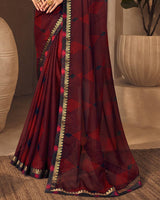 Vishal Prints Cherry Red Printed Chiffon Saree With Fancy Border