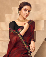 Vishal Prints Cherry Red Printed Chiffon Saree With Fancy Border