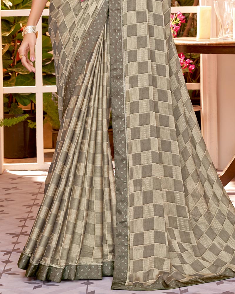 Vishal Prints Sand Dune Brown Designer Patterned Chiffon Saree With Fancy Border