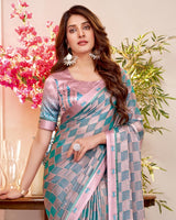 Vishal Prints Horizon Blue Designer Patterned Chiffon Saree With Fancy Border