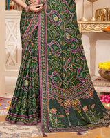 Vishal Prints Lunar Green And Dark Mauve Fancy Satin Traditional Patola Print Saree With Diamond Work-Core Piping And Tassel