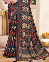 Vishal Prints Dark Charcoal Grey And Rose Taupe Fancy Satin Traditional Patola Print Saree With Diamond Work-Core Piping And Tassel