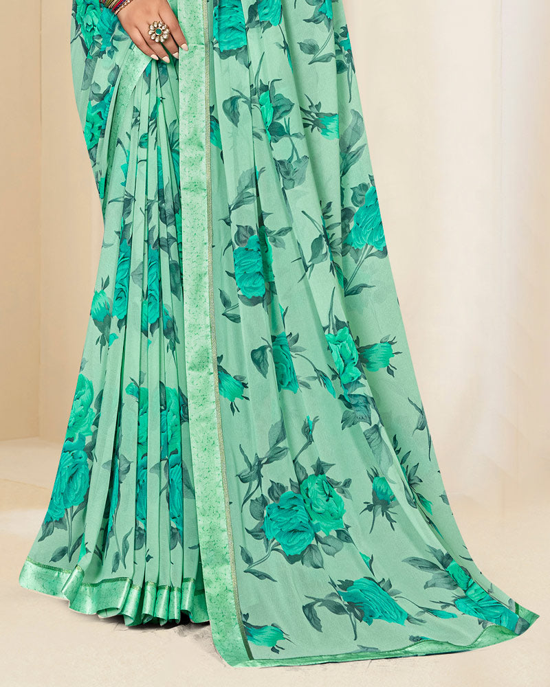 Vishal Prints Summer Green Printed Georgette Saree With Satin Border