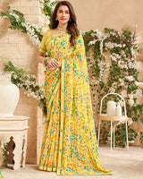 Vishal Prints Pastel Yellow Printed Patterned Georgette Saree With Fancy Border