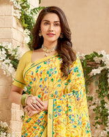 Vishal Prints Pastel Yellow Printed Patterned Georgette Saree With Fancy Border