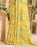 Vishal Prints Pastel Yellow Printed Patterned Georgette Saree With Fancy Border