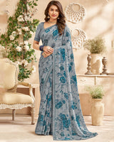 Vishal Prints Grey Printed Patterned Georgette Saree With Fancy Border
