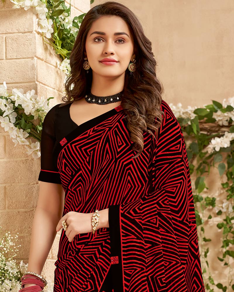 Vishal Prints Black Printed Patterned Georgette Saree With Fancy Border