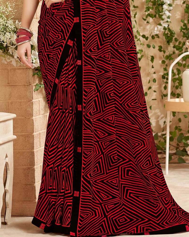 Vishal Prints Black Printed Patterned Georgette Saree With Fancy Border