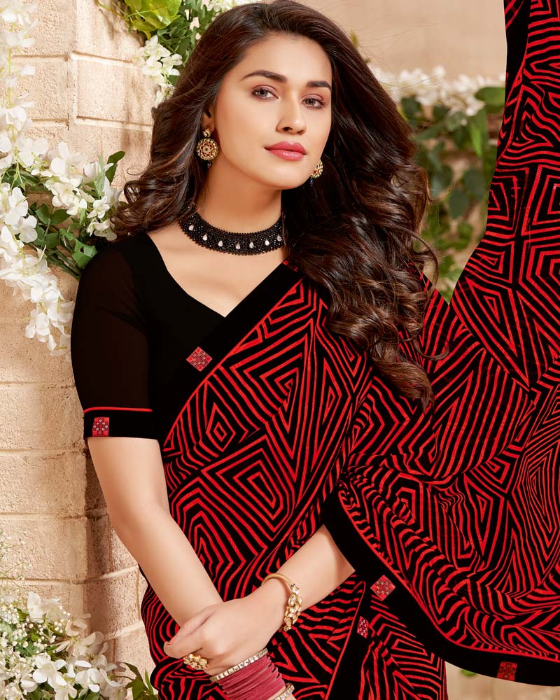 Vishal Prints Black Printed Patterned Georgette Saree With Fancy Border