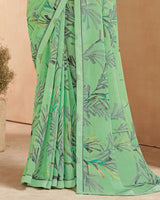 Vishal Prints Sea Green Printed Patterned Georgette Saree With Fancy Border