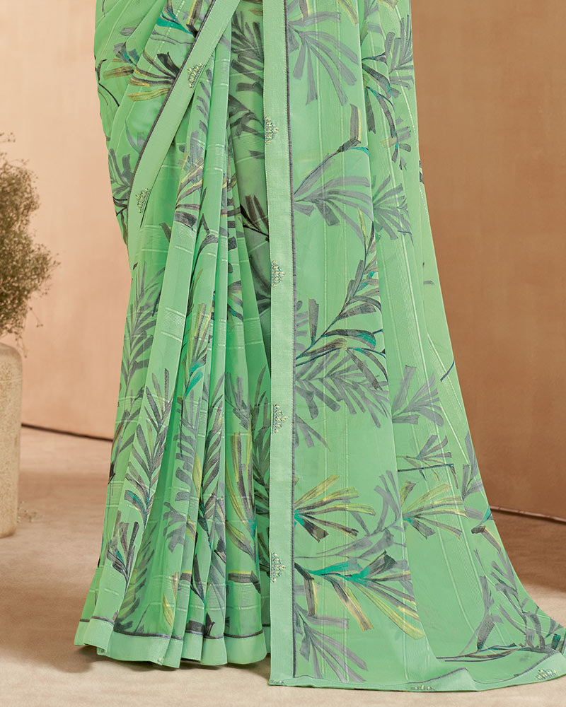 Vishal Prints Sea Green Printed Patterned Georgette Saree With Fancy Border