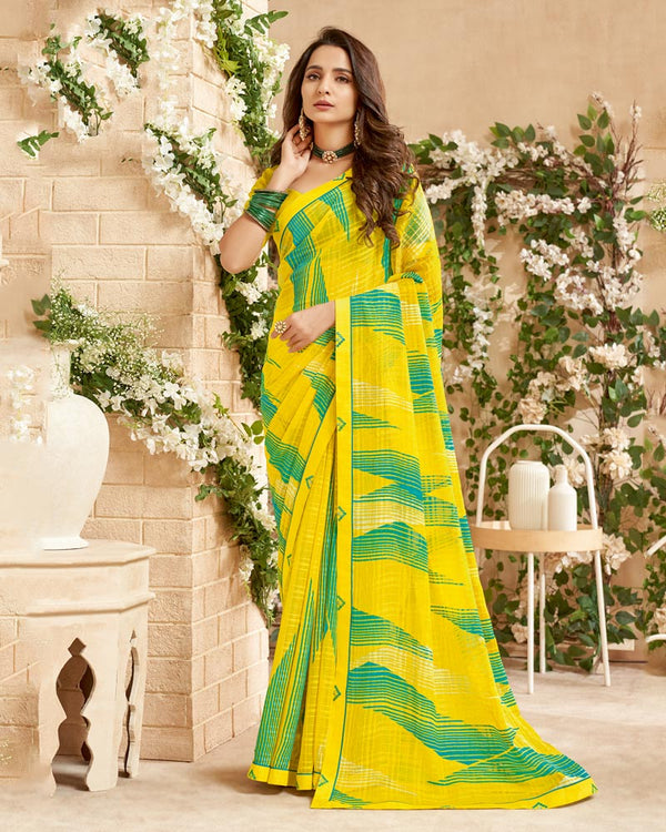 Vishal Prints Yellow Printed Patterned Georgette Saree With Fancy Border