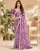 Vishal Prints Pastel Violet Printed Patterned Georgette Saree With Fancy Border