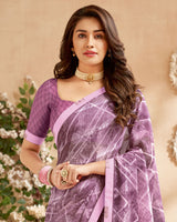 Vishal Prints Pastel Violet Printed Patterned Georgette Saree With Fancy Border