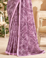Vishal Prints Pastel Violet Printed Patterned Georgette Saree With Fancy Border