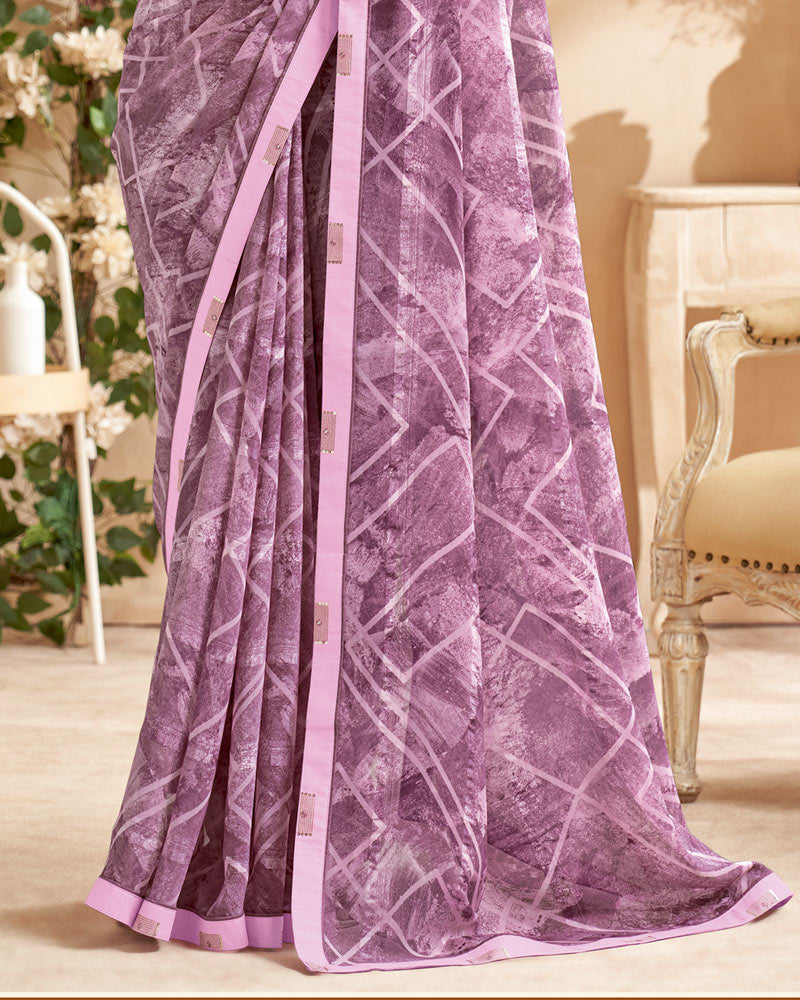 Vishal Prints Pastel Violet Printed Patterned Georgette Saree With Fancy Border