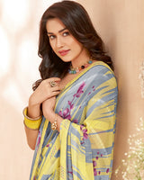 Vishal Prints Light Yellow Printed Patterned Georgette Saree With Fancy Border