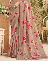 Vishal Prints Dusty Brown Printed Patterned Georgette Saree With Fancy Border