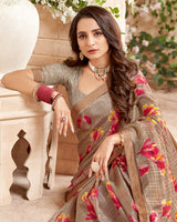 Vishal Prints Dusty Brown Printed Patterned Georgette Saree With Fancy Border