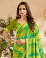 Vishal Prints Lime Green Printed Patterned Georgette Saree With Fancy Border