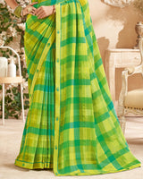 Vishal Prints Lime Green Printed Patterned Georgette Saree With Fancy Border