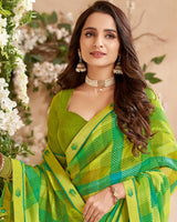 Vishal Prints Lime Green Printed Patterned Georgette Saree With Fancy Border