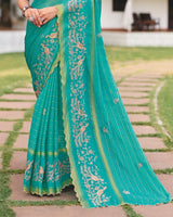 Vishal Prints Persian Green Designer Chiffon-Viscose Saree With Embroidery-Diamond Work And Cut Work Border