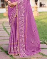 Vishal Prints Dark Lilac Designer Chiffon-Viscose Saree With Embroidery-Diamond Work And Cut Work Border