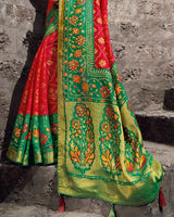 Vishal Prints Dark Green And Teal Green Brasso Saree With Foil Print And Tassel