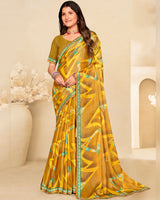 Vishal Prints Mustard Brown Printed Brasso Saree With Fancy Border