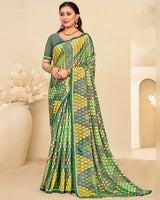 Vishal Prints Multi Green Printed Brasso Saree With Fancy Border