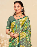 Vishal Prints Multi Green Printed Brasso Saree With Fancy Border