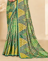 Vishal Prints Multi Green Printed Brasso Saree With Fancy Border