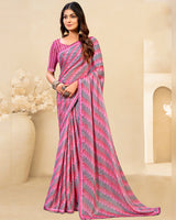 Vishal Prints Dusty Pink Printed Brasso Saree With Fancy Border